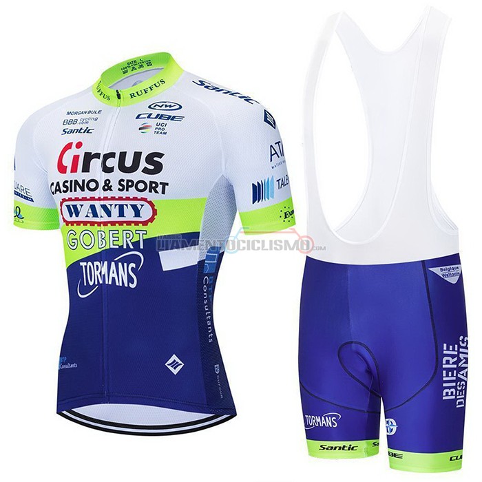 Abbigliamento Ciclismo Wanty-Gobert Cycling Team Manica Corta 2021 Blu Bianco Giallo